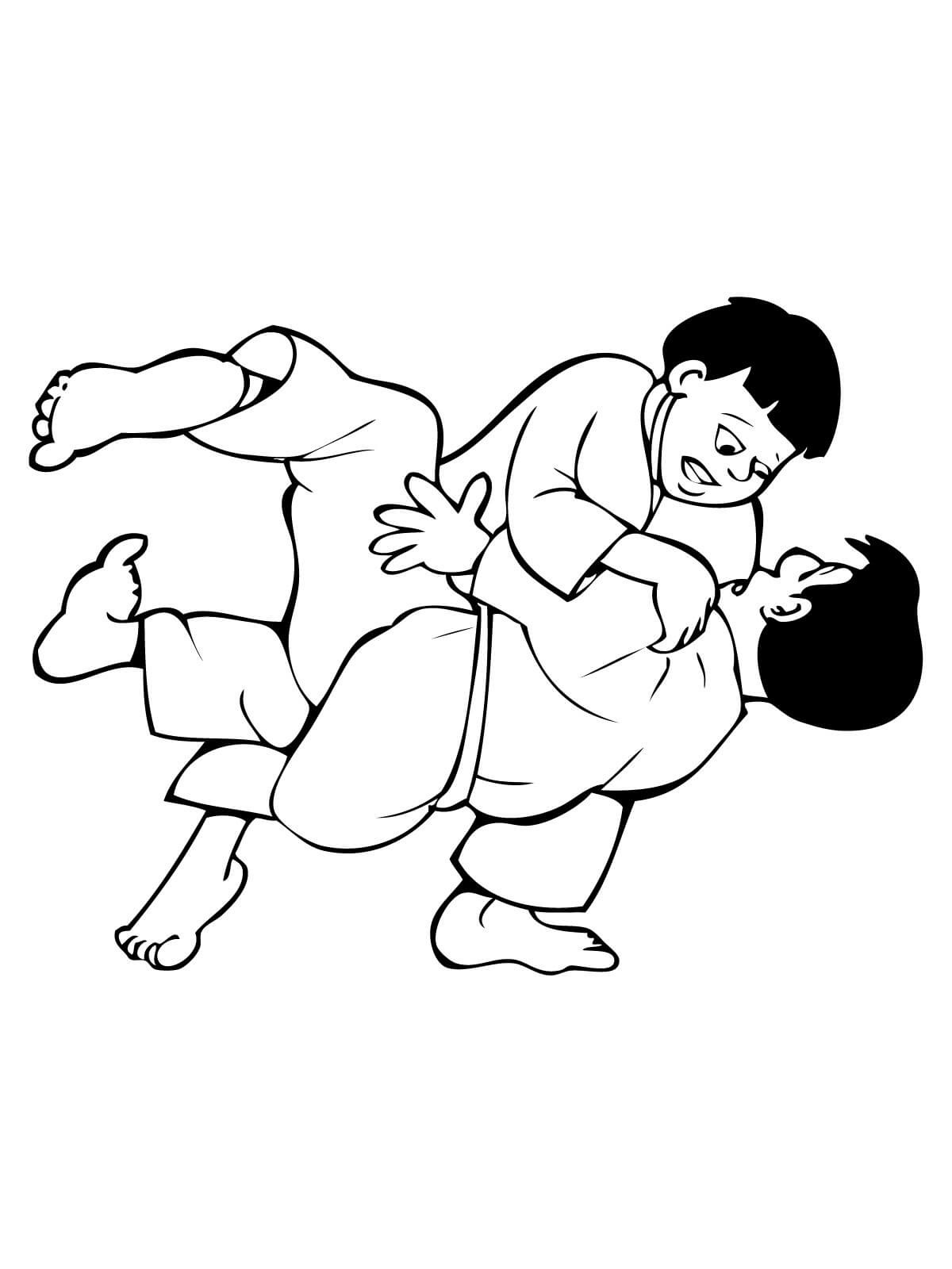 Tô màu 2 cậu bé thi đấu judo