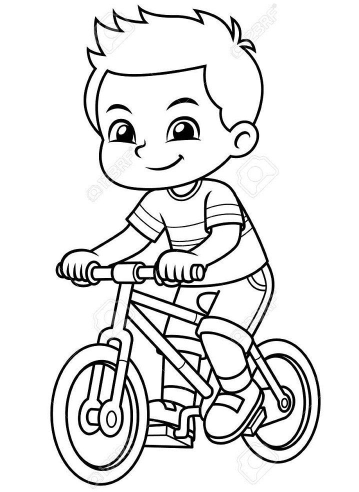Tô màu Boy Riding New Red Bicycle BW