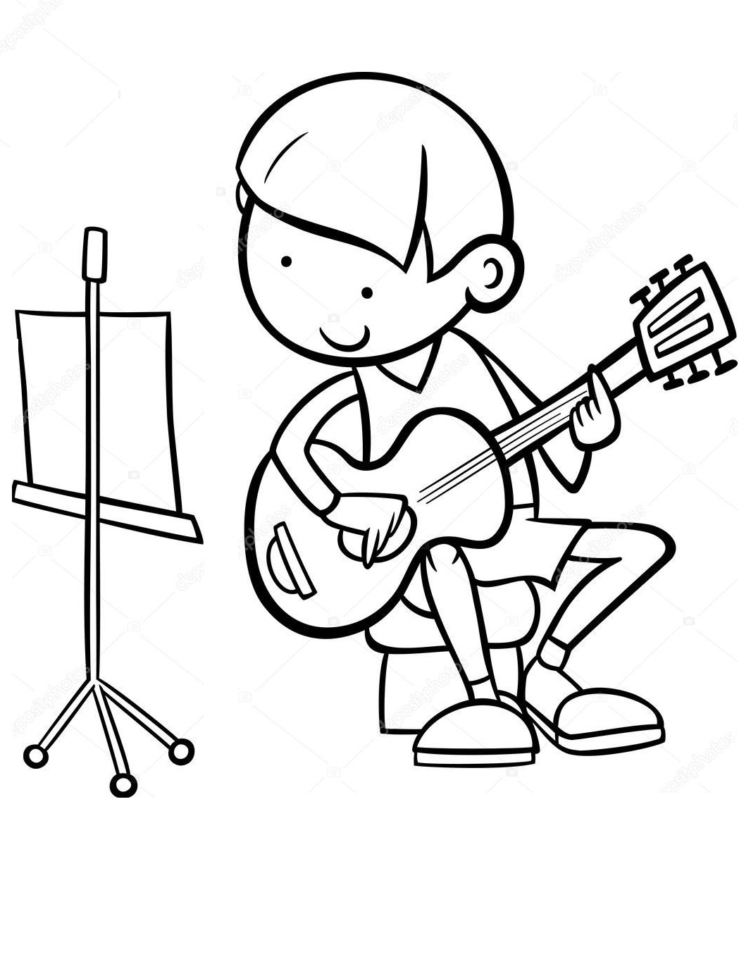 Tô màu cậu bé chơi guitar theo bài