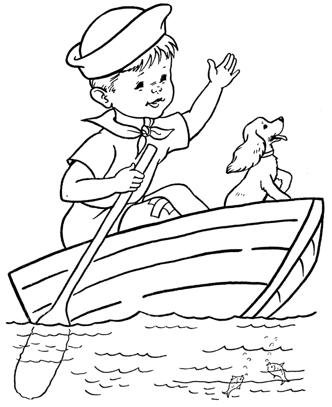 Tô màu cậu bé trên chiếc thuyền nhỏ