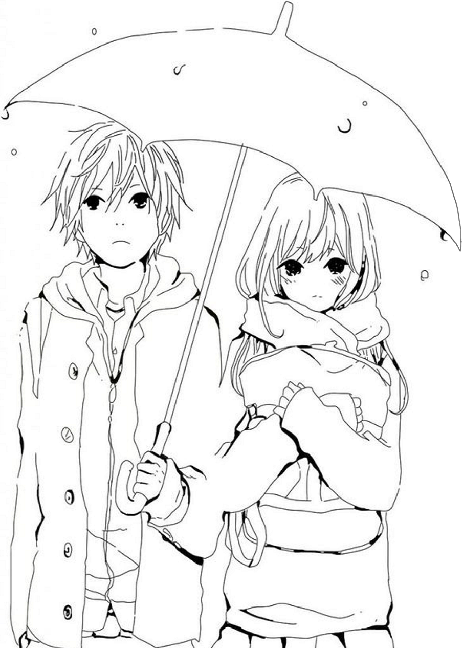 Tô màu chàng trai và cô gái dưới mưa