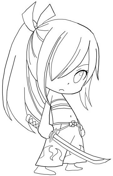 Tô màu chibi erza samurai