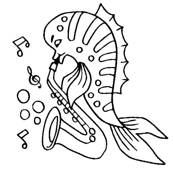Tô màu Con Cá Chơi Kèn Saxophone