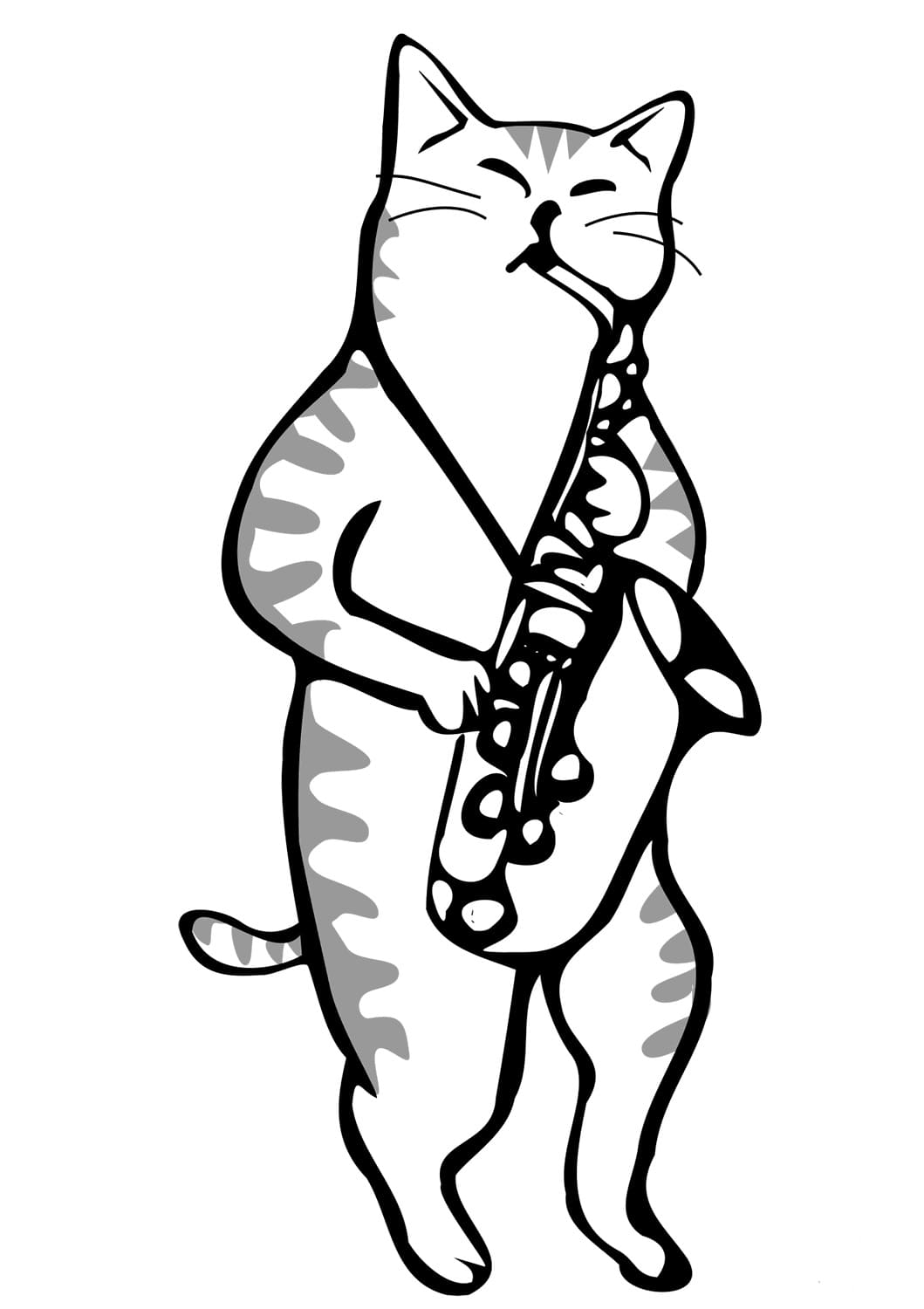 Tô màu Con Mèo Chơi Kèn Saxophone