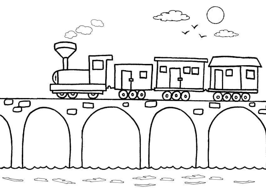 Tranh tô màu tàu hỏa đi qua núi « in hình này