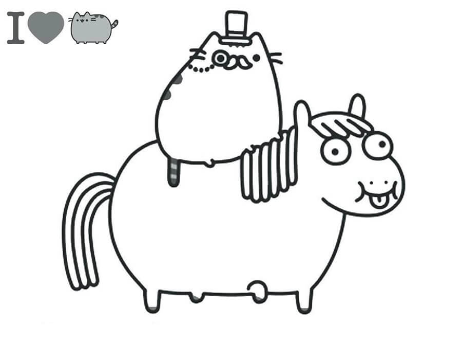 Tô màu Mèo Pusheen cưỡi ngựa Pony