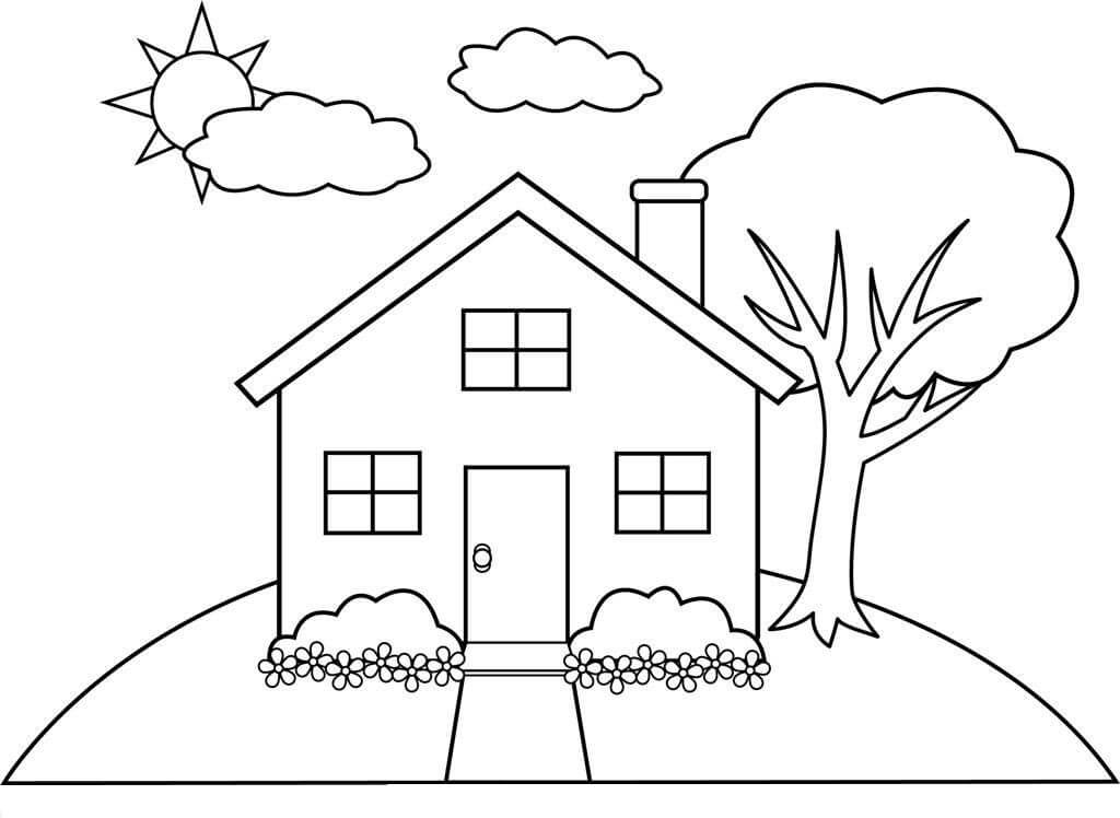 Vẽ ngôi nhà vườn cây đơn giản và tô màu cho bé | Dạy bé vẽ | Dạy bé tô màu  | Rumah Halaman Mewarnai - YouTube