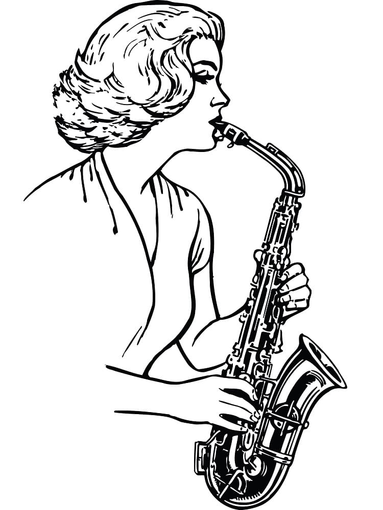 Tô màu Người Phụ Nữ Chơi Kèn Saxophone