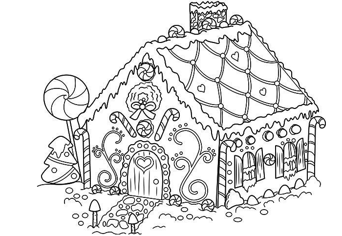 Bẽ vẽ tranh tô màu ngôi nhà bánh kẹo với bạn bè 13 | Ngôi nhà bánh gừng,  Trang tô màu giáng sinh, Trang tô màu