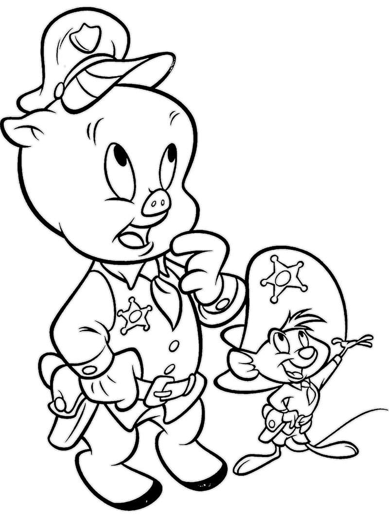 Tô màu Nhân Vật Heo Porky và Speedy Gonzalez