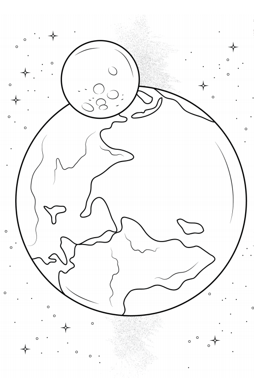 Tô màu trái đất và mặt trăng