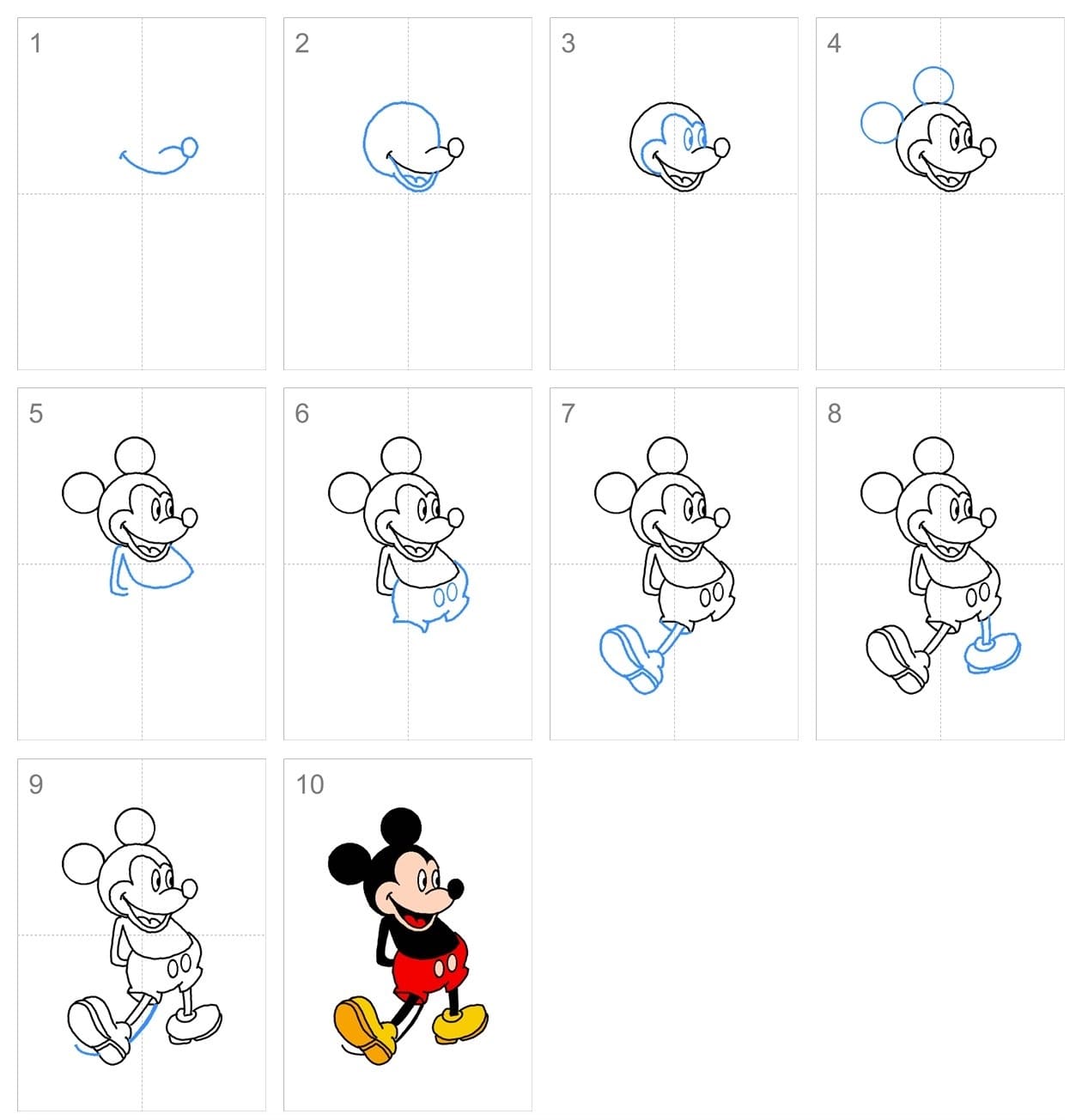 Tô màu Vẽ Chuột Mickey Theo Các Bước