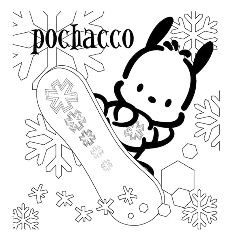 Tô màu Pochacco Trượt Tuyết